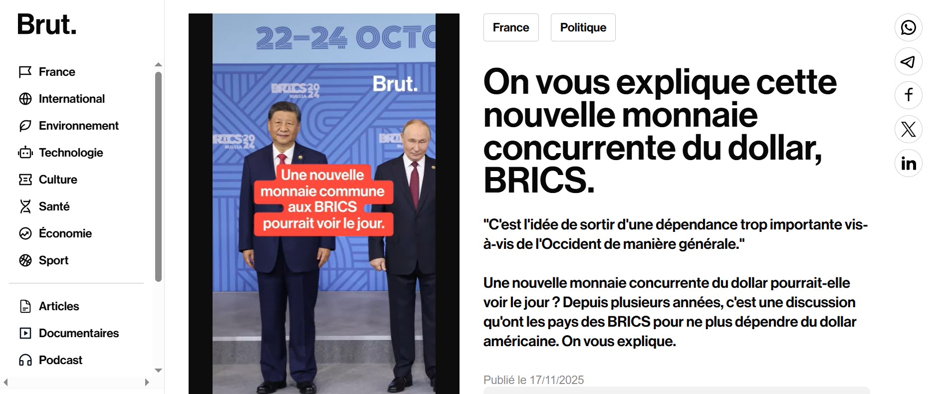 Une nouvelle monnaie des BRICS ?